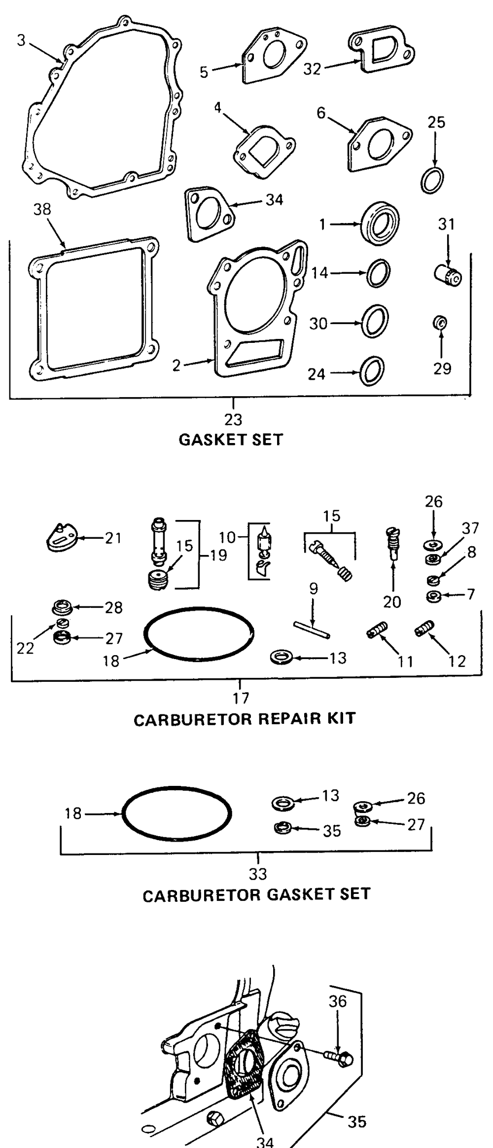 Oil Guard Hole Cover, Gasket Sets, Carb Overhaul Kit Diagram and Parts List for 085 169110100-GMT Cub Cadet Generator